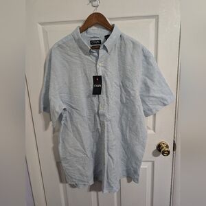 Chaps Mens Shirt Linen Cotton Short Sleeve Button Down Up Size XXL 2XL NWT New